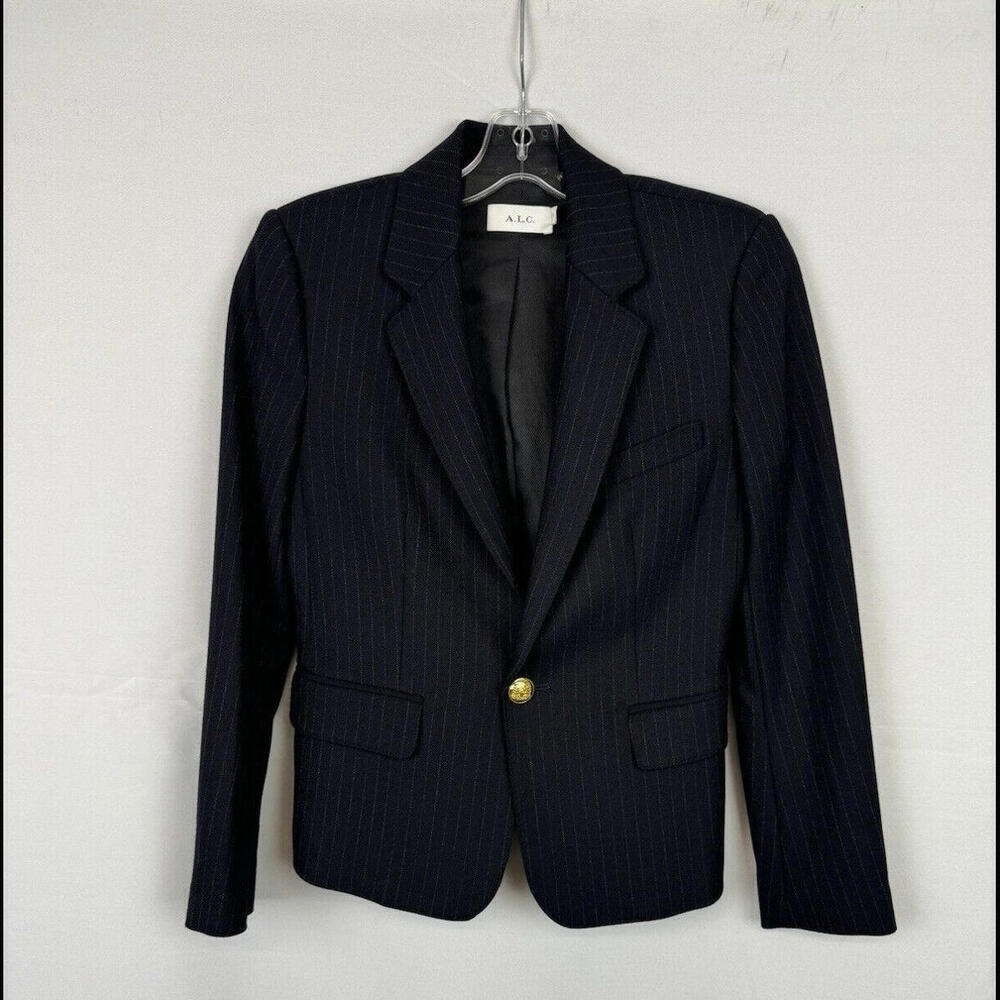 A.L.C. Blazer Jacket Single Button Dark Blue Pin Stripe Size 0